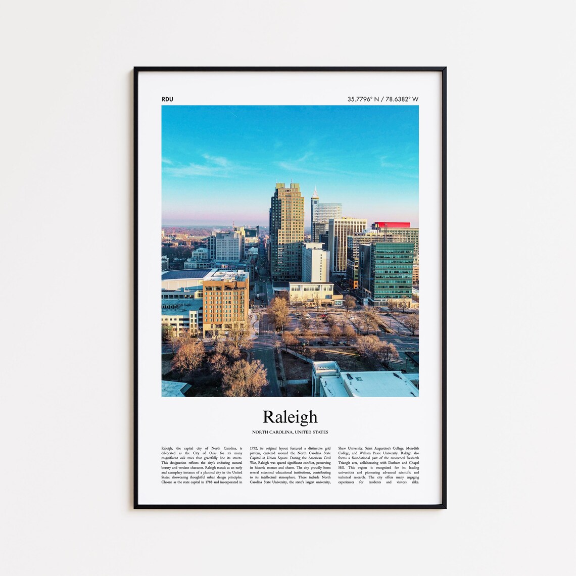 Raleigh North Carolina Downtown Skyline City Of Oaks Travel Poster