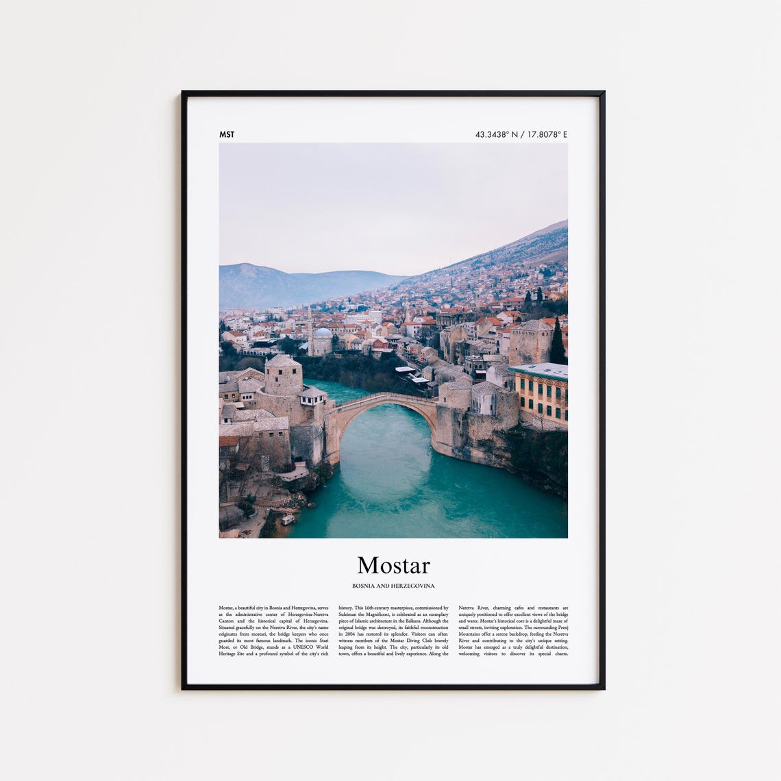 Mostar Stari Most Bridge Bosnia Old Town Travel Photography Poster