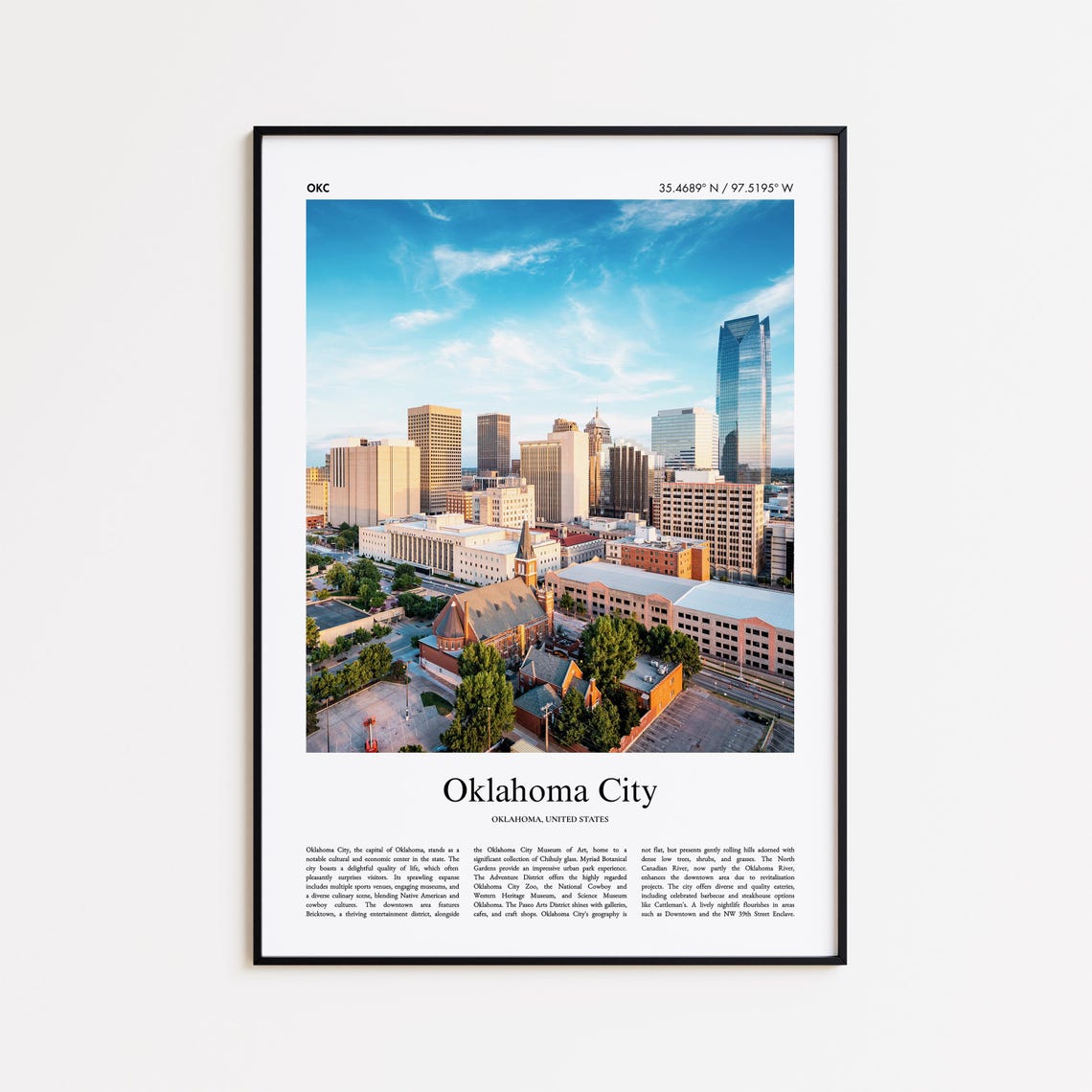 Oklahoma City Oklahoma Downtown Skyline View Minimalist Poster