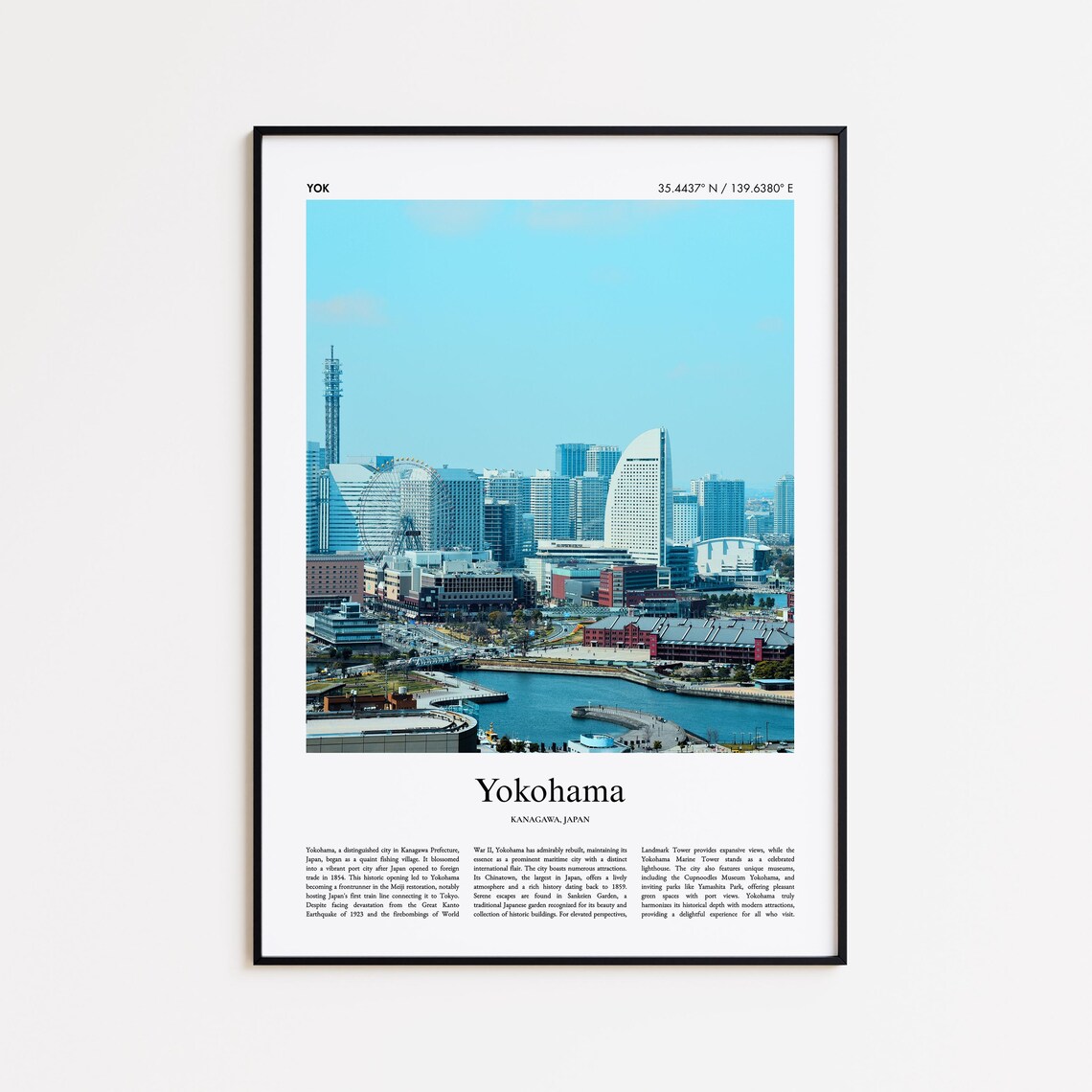Yokohama Japan Minato Mirai Skyline Ferris Wheel View Travel Poster