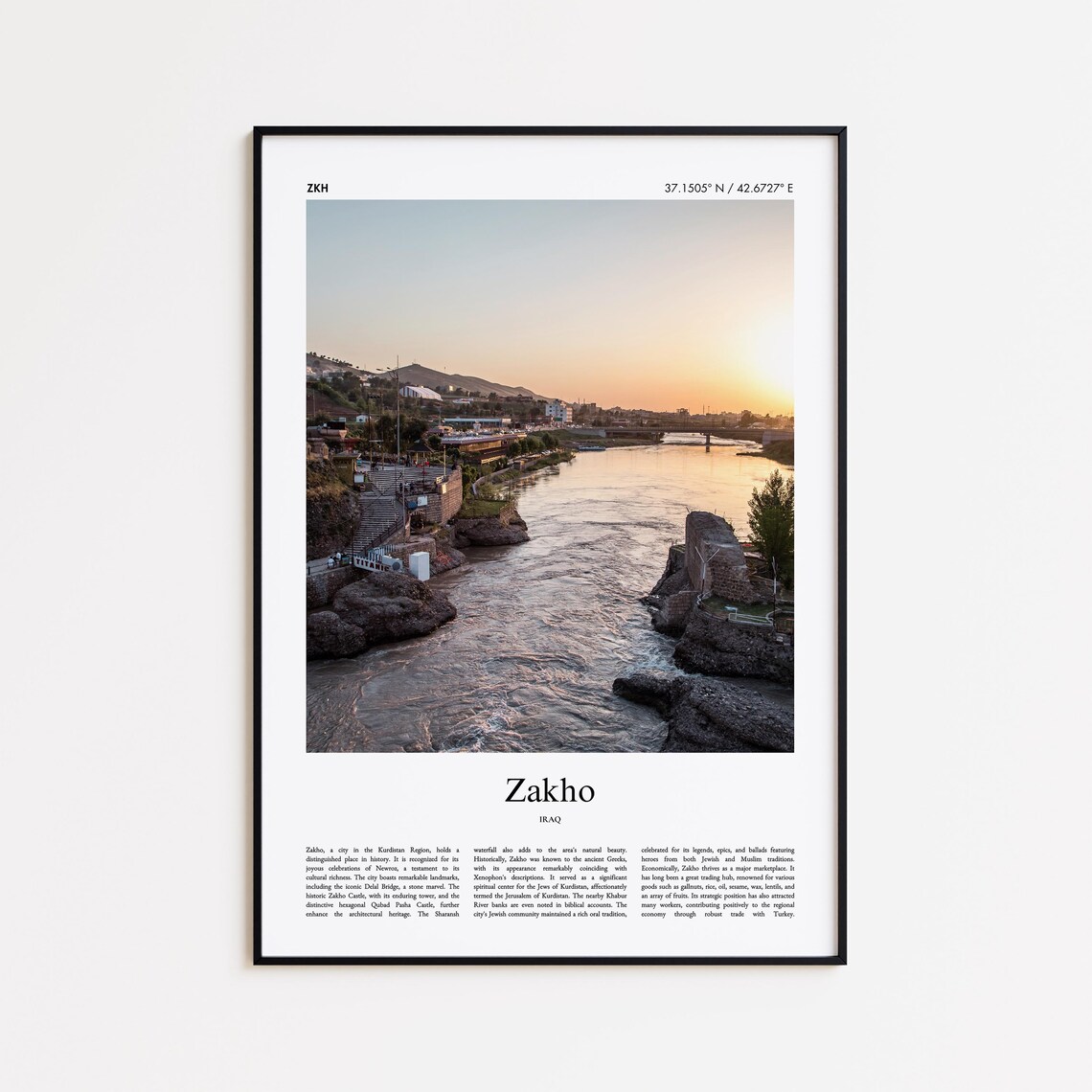 Zakho Iraq Golden River Sunset Photography Travel City Poster