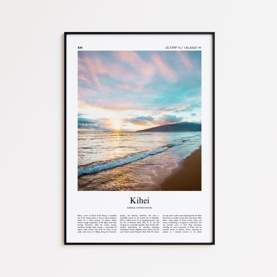 Kihei Hawaii Beach Sunset Wave Golden Hour Photo Travel Poster