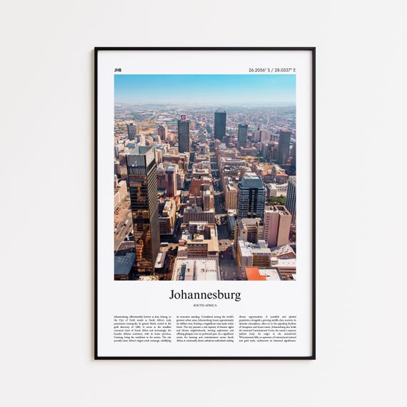 Johannesburg Color Print Real Photo Poster Travel Gift South Africa Minimal City