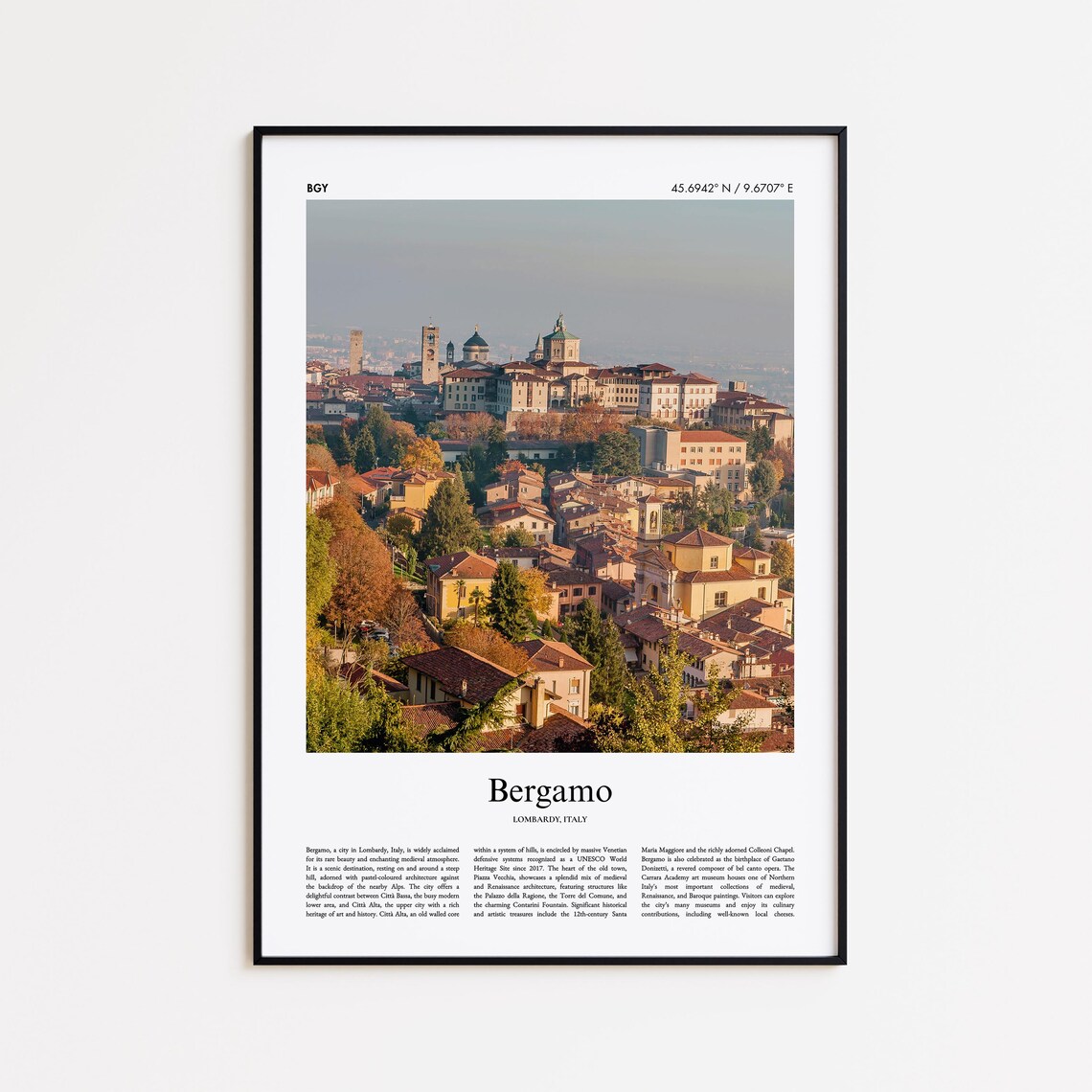 Bergamo Italy Lombardy Old Town Hilltop Photography Travel Print