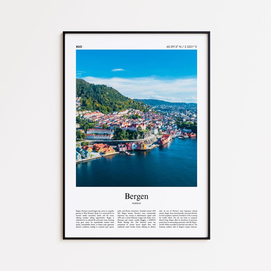 Bergen Norway Harbor Waterfront Colorful Aerial City Photo Poster