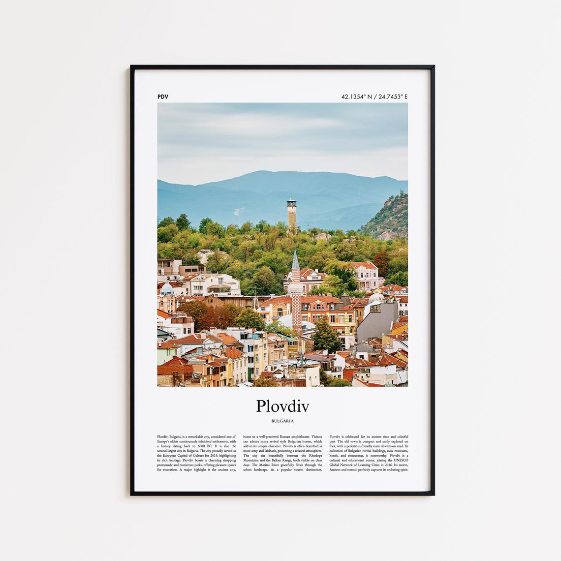 Plovdiv Bulgaria Historic Old Town Rooftops Mountain View Poster
