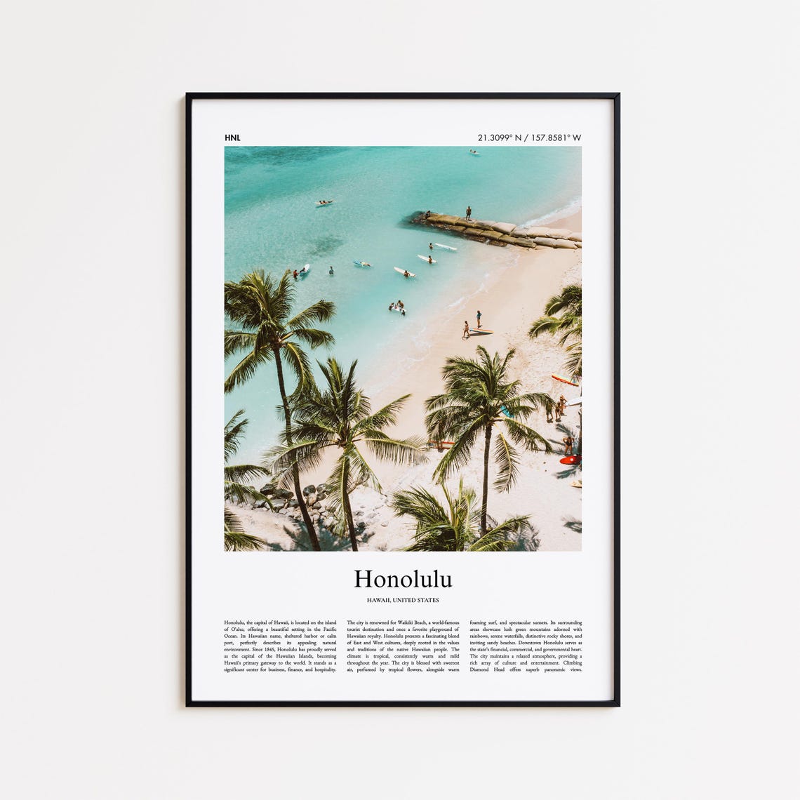 Honolulu Hawaii Waikiki Beach Aerial Palm Trees Ocean View Poster