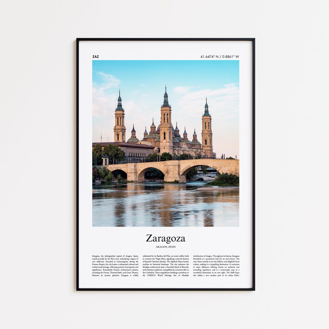 Zaragoza Basilica del Pilar Ebro River Aragon Spain Travel Poster