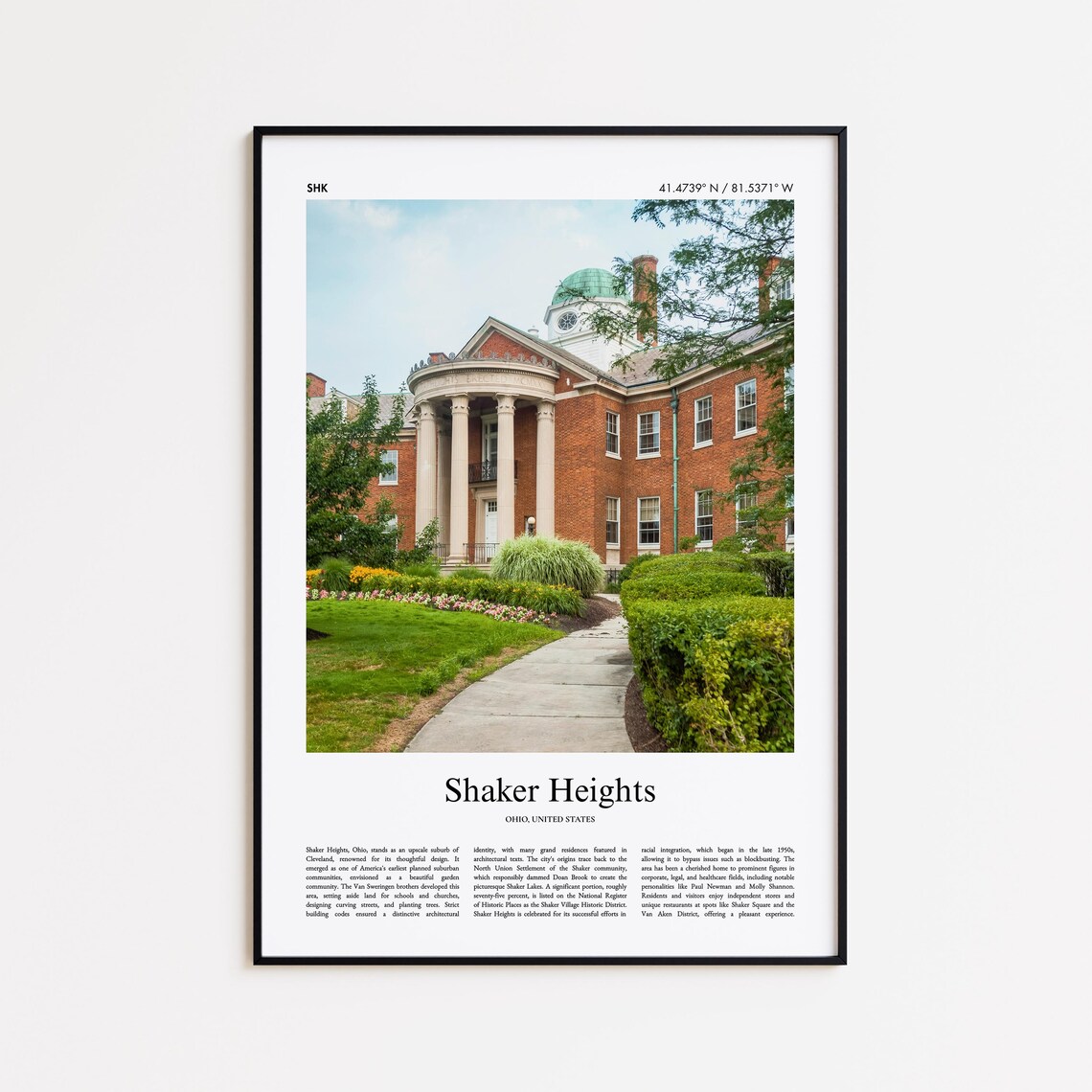 Shaker Heights Color Travel Poster, Ohio USA