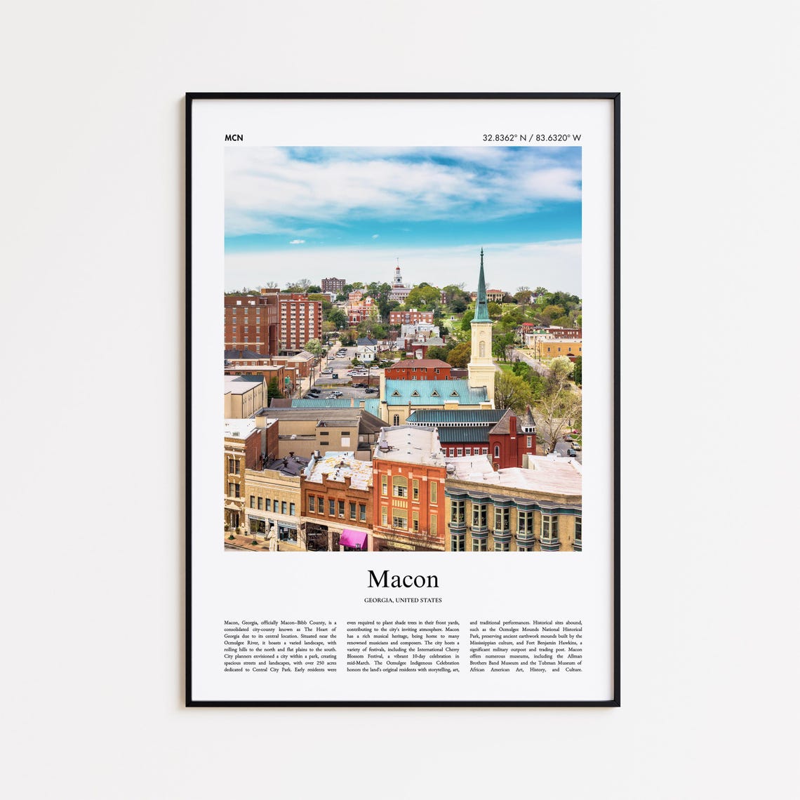 Macon Georgia Historic Downtown Aerial Cityscape Travel Poster