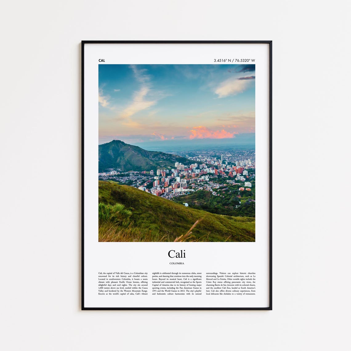 Cali Colombia Salsa Capital Hillside Sunset View Travel Poster