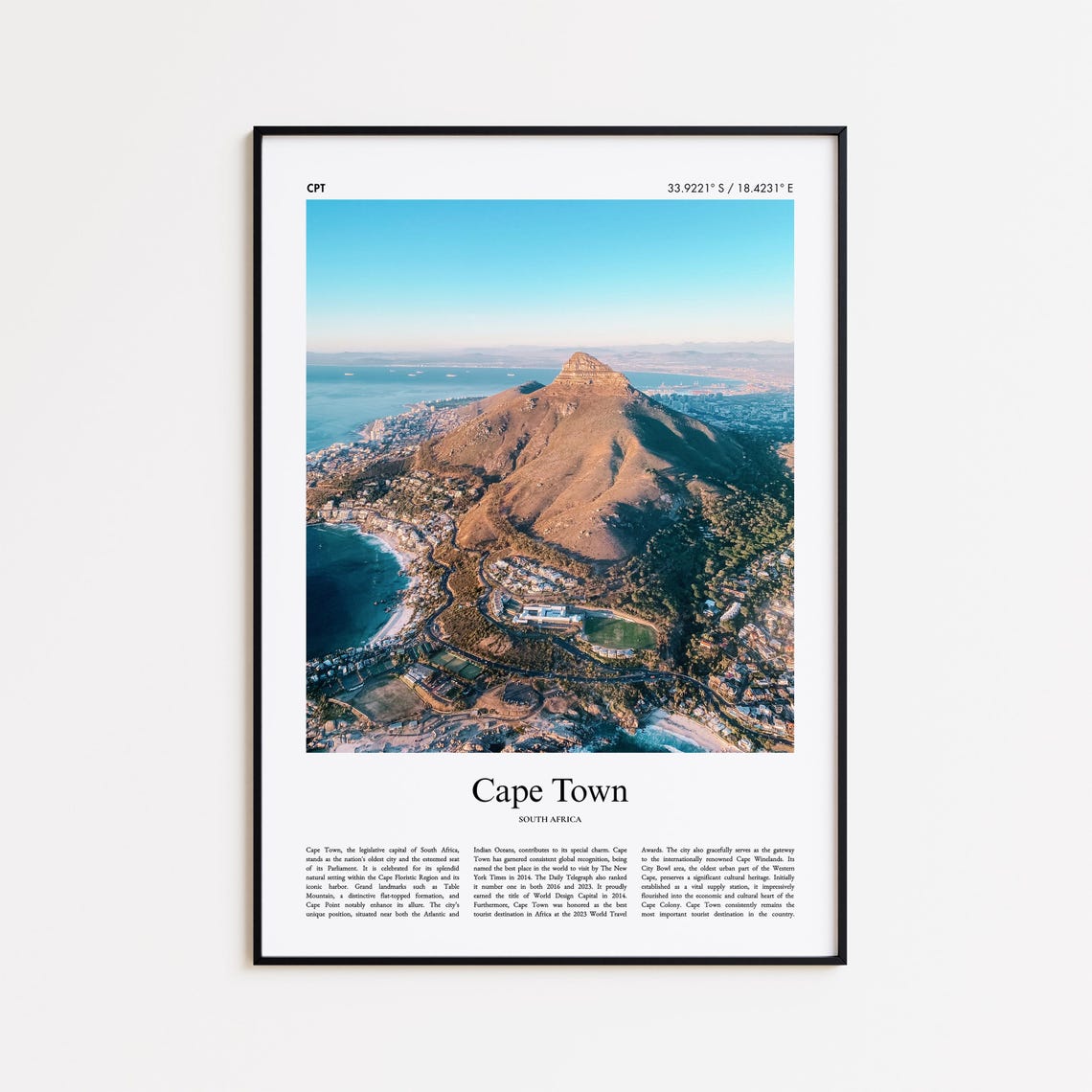 Cape Town Lions Head Coastline South Africa Sunset Travel Poster