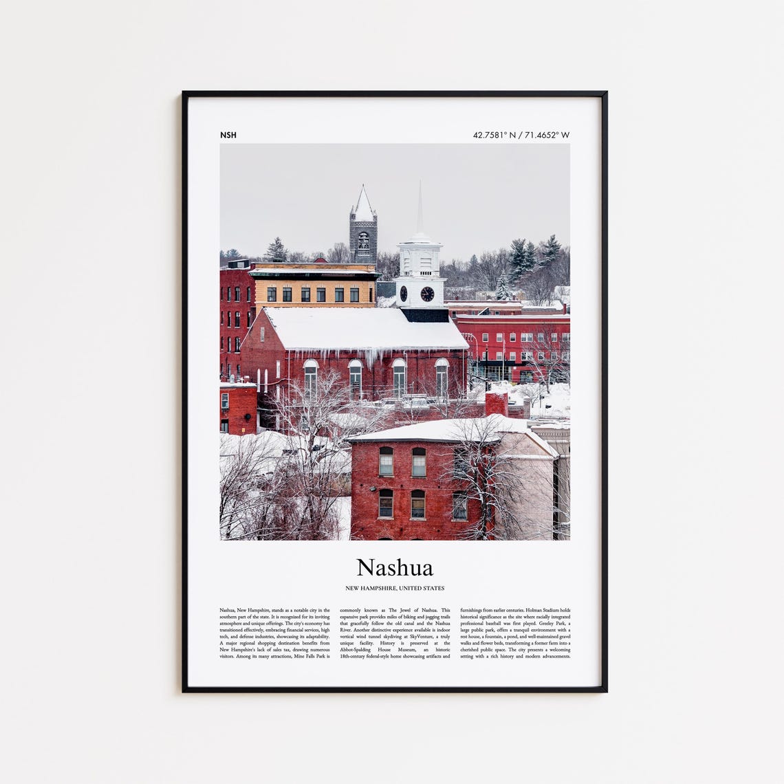 Nashua New Hampshire Snowy Downtown Winter Photo Travel Poster
