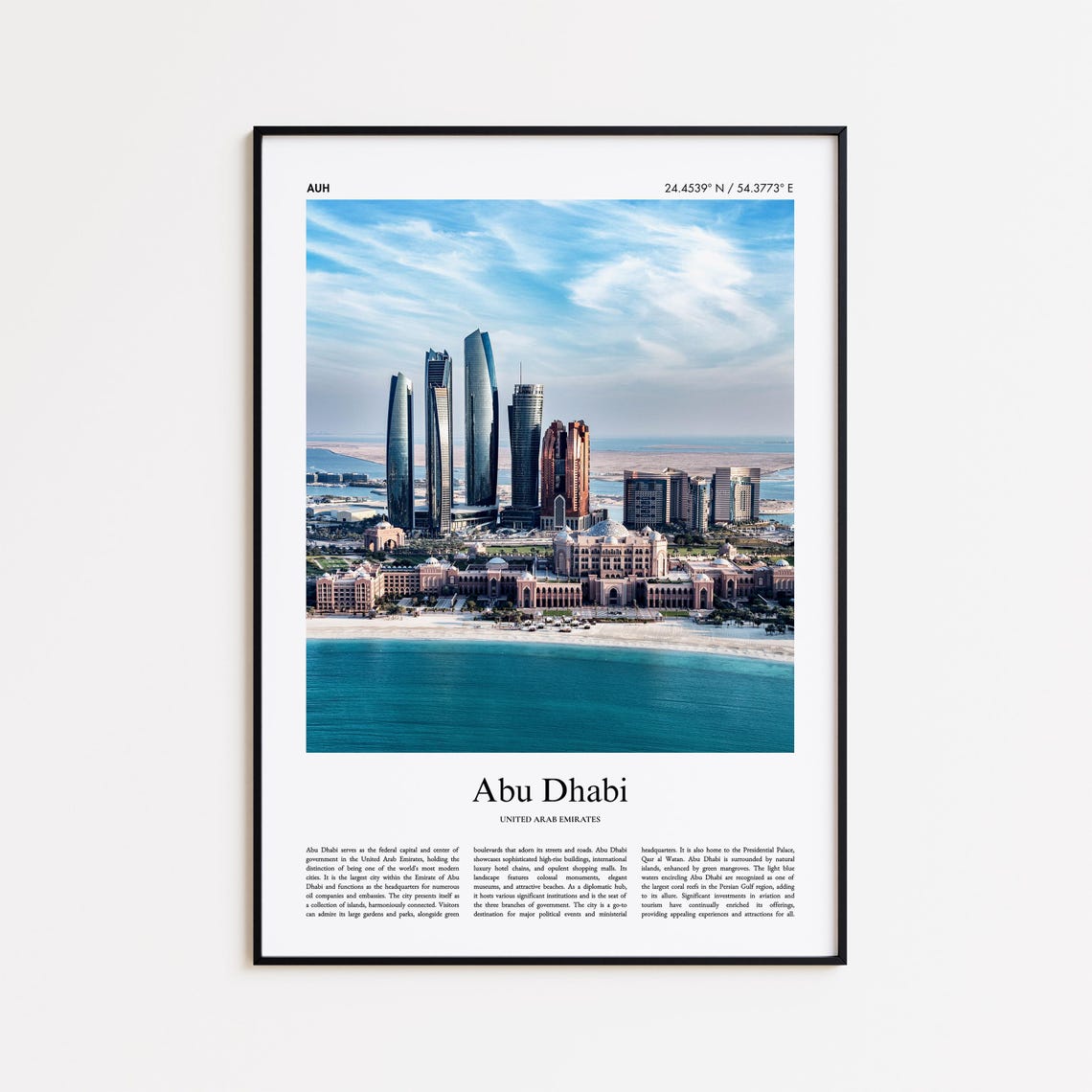 Abu Dhabi UAE Etihad Towers Emirates Palace Skyline Beach Poster