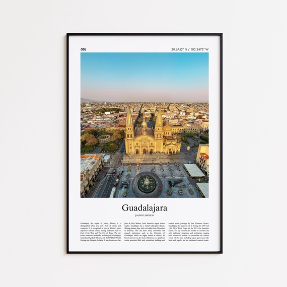 Guadalajara Color Print Real Photo Poster Travel Gift Jalisco Mexico Minimal City