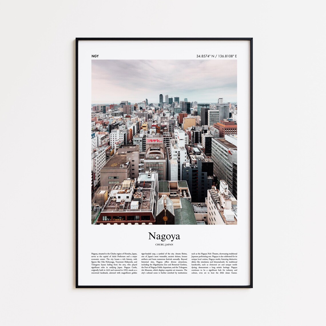 Nagoya Japan Cityscape Aerial Downtown Minimalist Travel Photo Poster