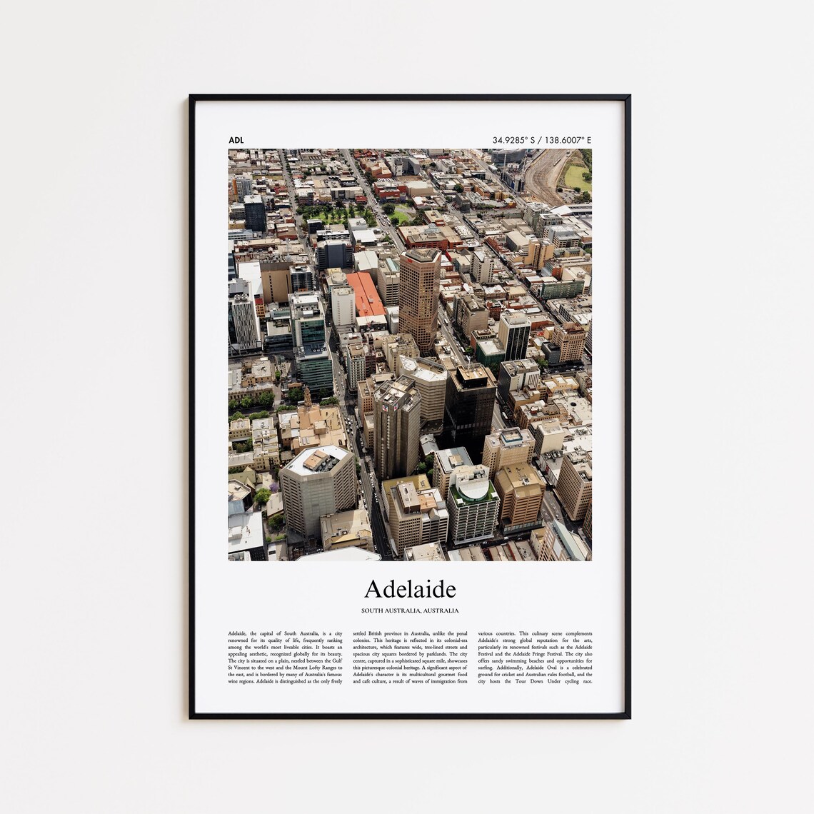 Adelaide South Australia Downtown Aerial Skyline Photo Poster