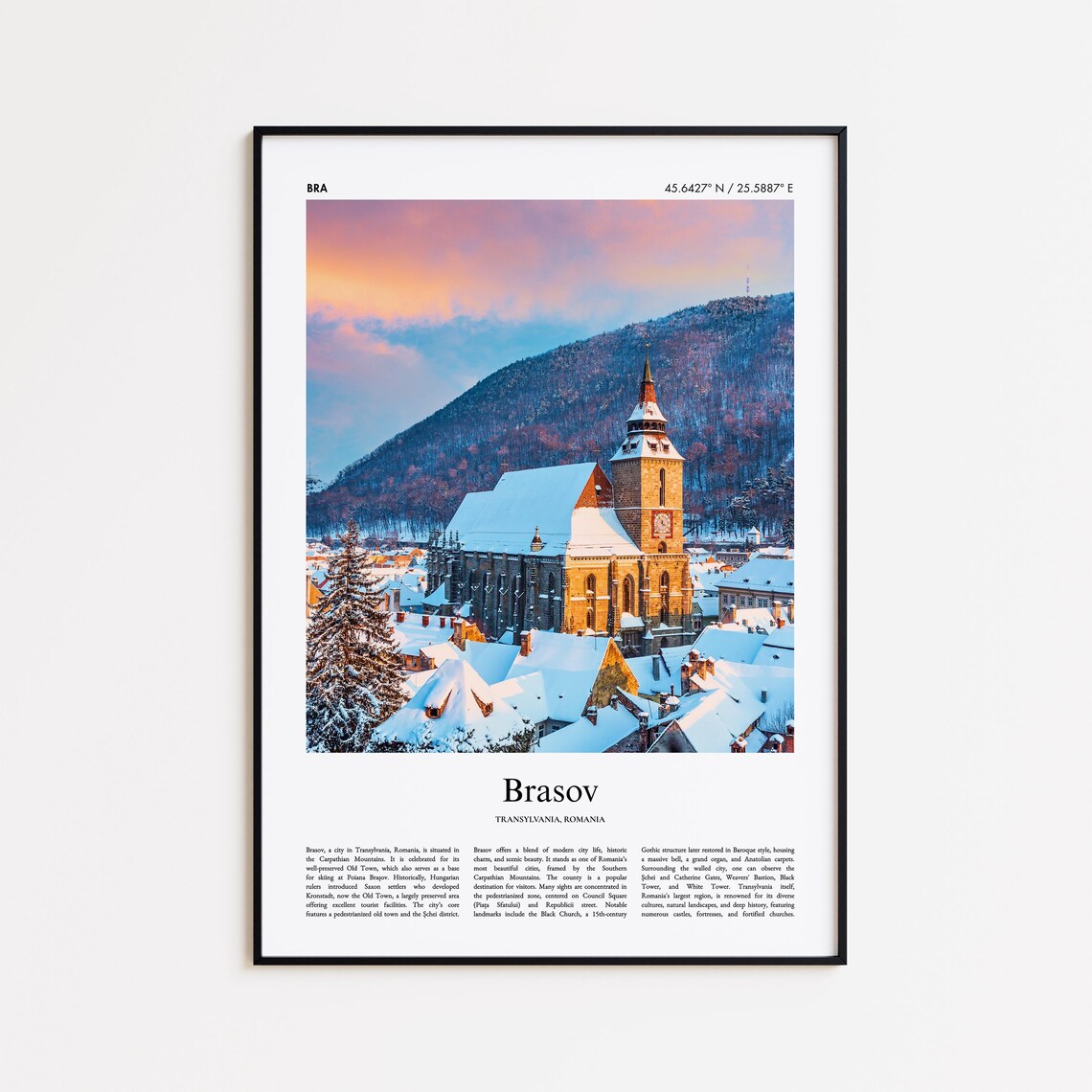 Brasov Transylvania Romania Snowy Old Town Church Photo Poster