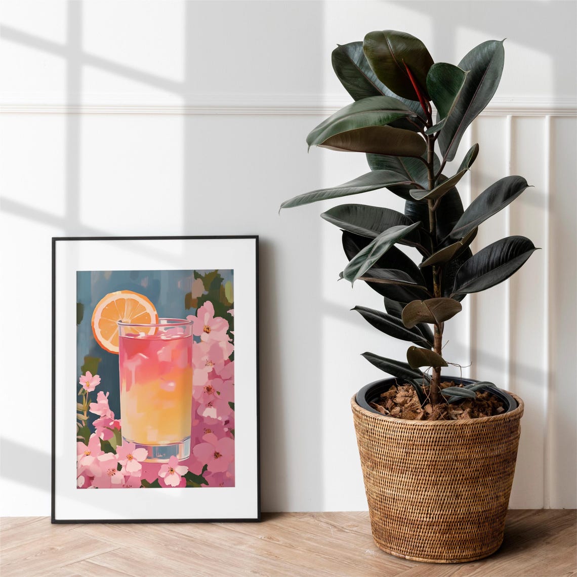 Sunrise Citrus Cocktail With Orange Slice Floral Summer Art Poster - Image 3