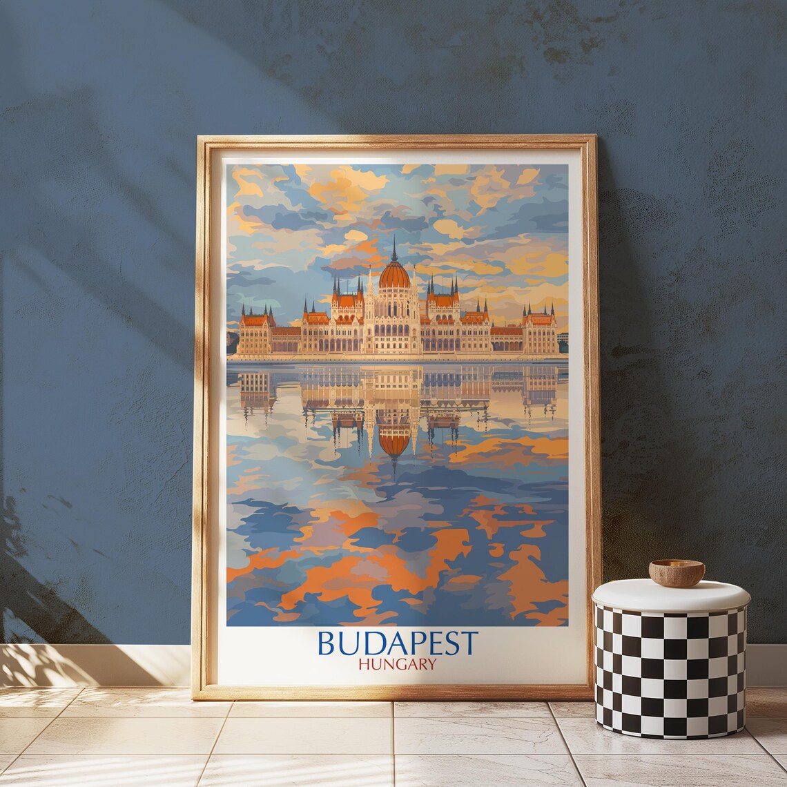 Budapest Hungary Parliament Danube Vintage Travel Poster Reflection Art