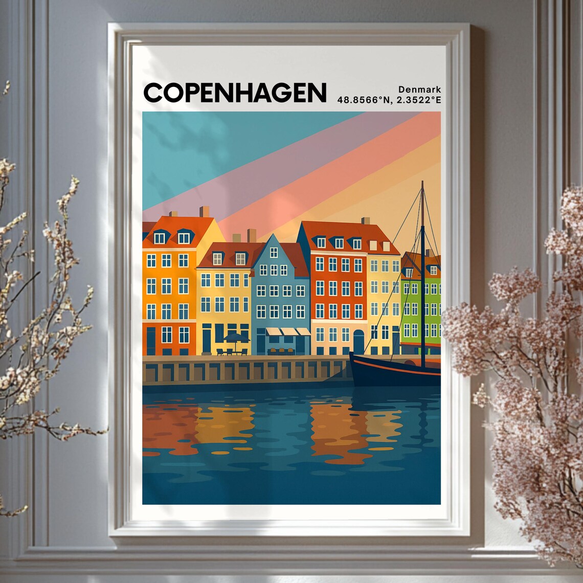 Copenhagen Nyhavn Colorful Harbor Houses Denmark Travel Poster