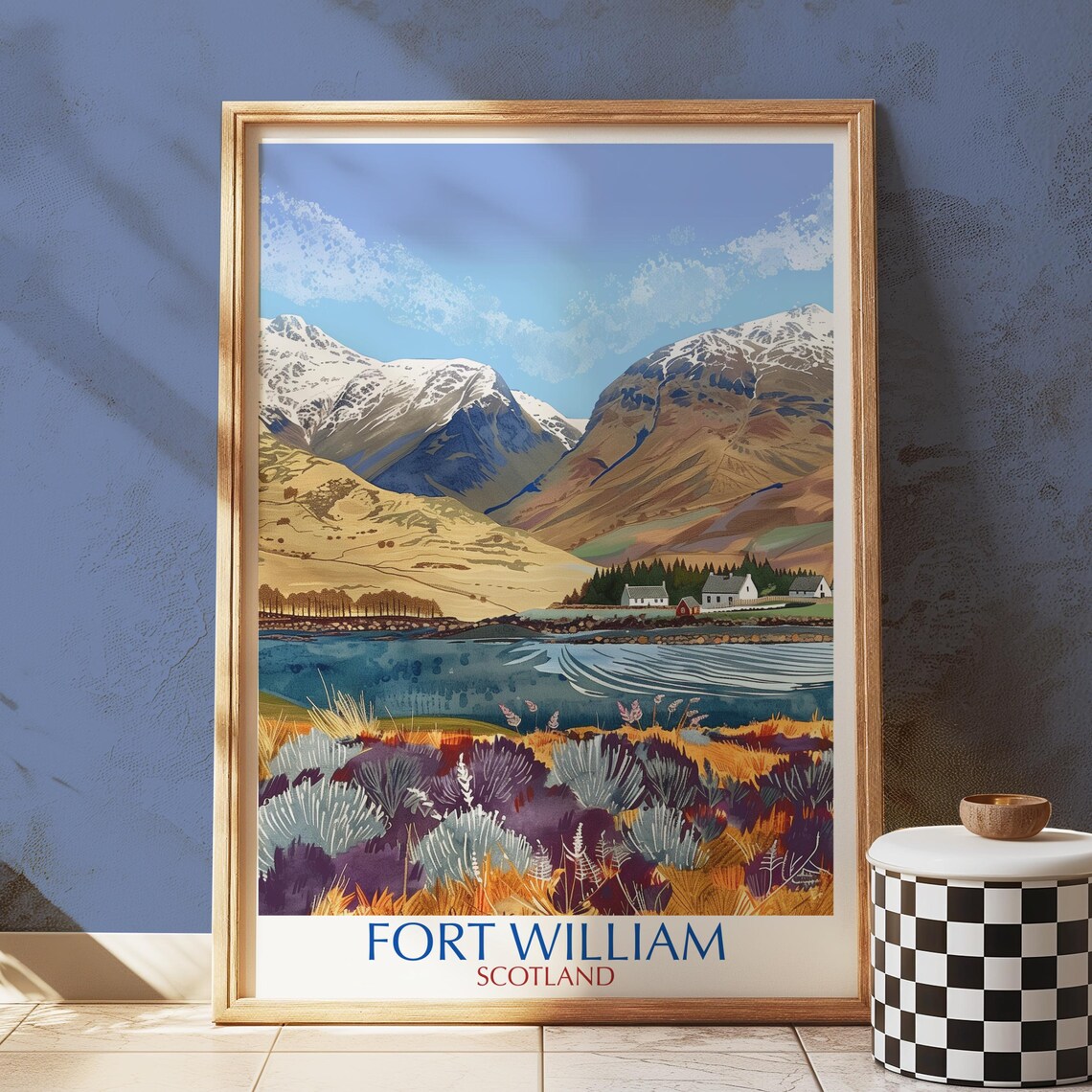 Fort William Scotland Ben Nevis Mountains Illustrated Travel Poster