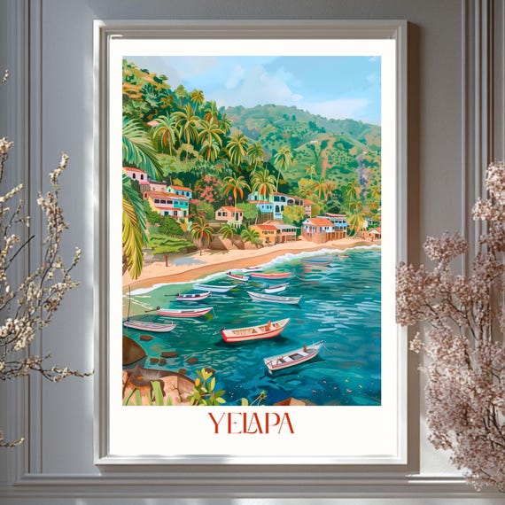 Yelapa Mexico Art Print Colorful Tropical Beach Village Coastal Decor