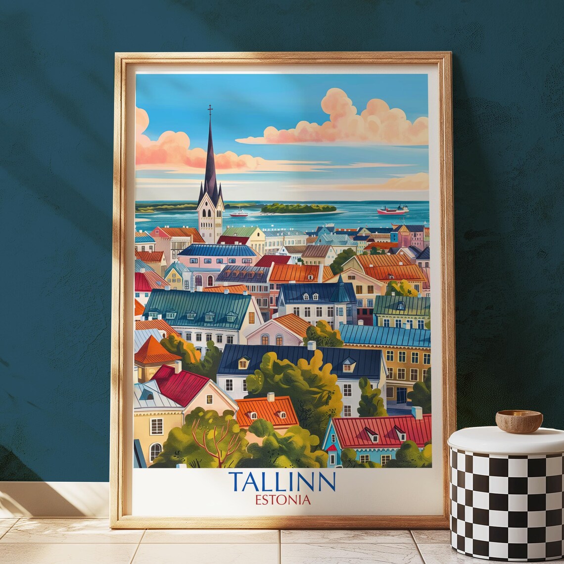 Tallinn Estonia Old Town Colorful Rooftops Baltic Travel Poster Art