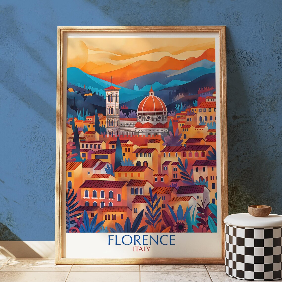 Florence Italy Art Print Sunset Tuscan Cityscape Poster