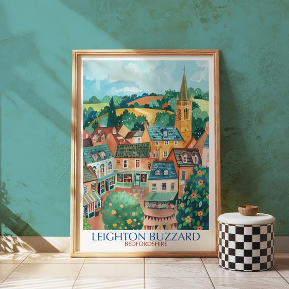 Leighton Buzzard Art Print Colorful Bedfordshire Village Illustration
