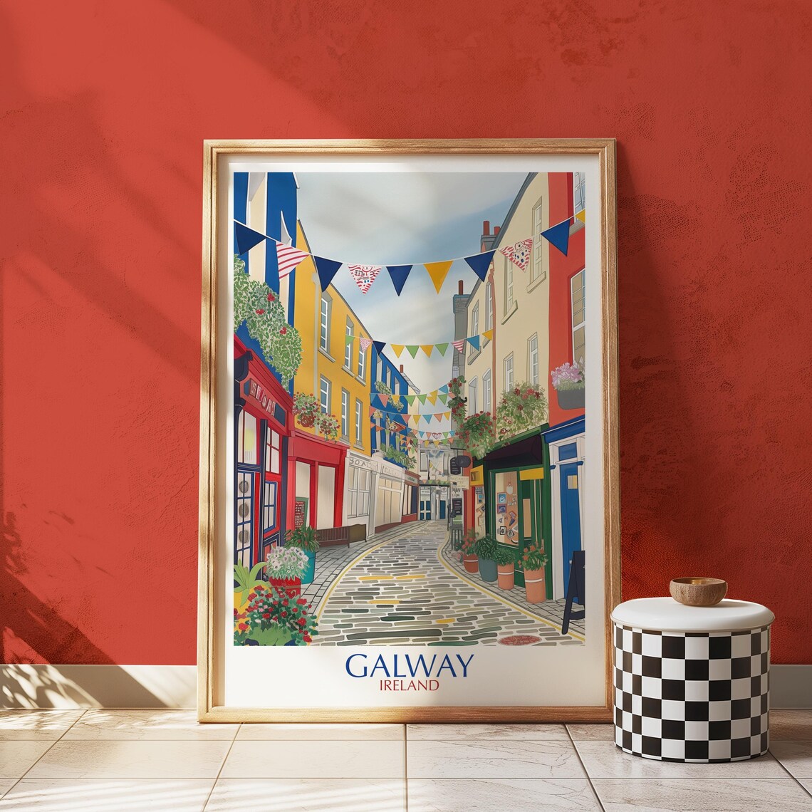 Galway Ireland Travel Poster, Colorful Cityscape