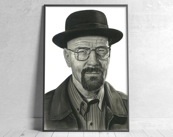 Walter White Heisenberg Breaking Bad Pencil Sketch Portrait Poster