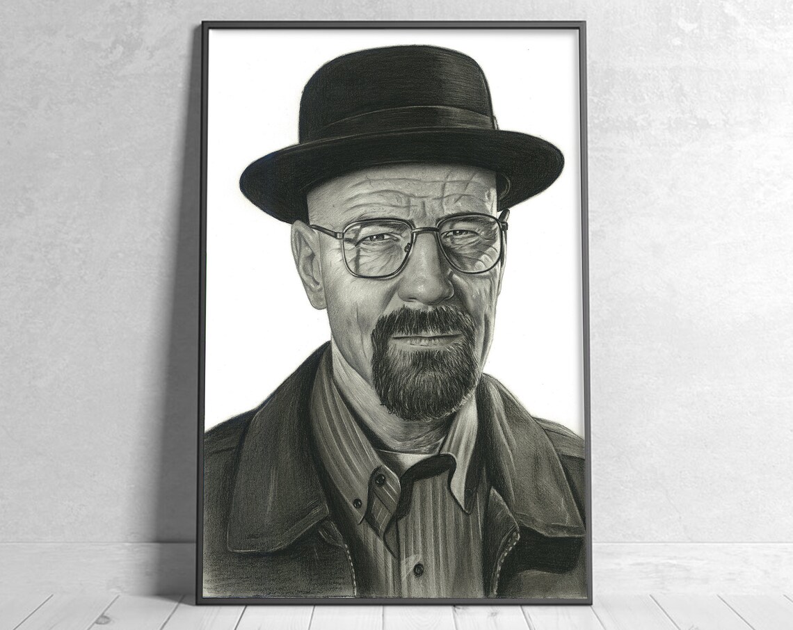 Walter White Heisenberg Breaking Bad Pencil Sketch Portrait Poster