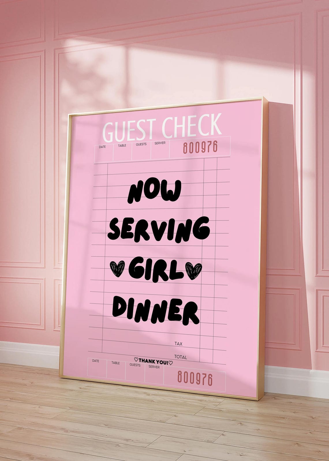 Pink Guest Check Now Serving Girl Dinner Kitchen Quote Print - Image 2