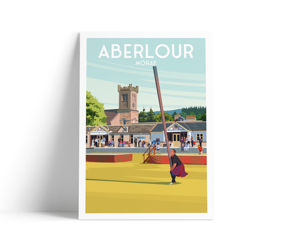 Aberlour Moray Highland Games Caber Tosser Scotland Travel Poster