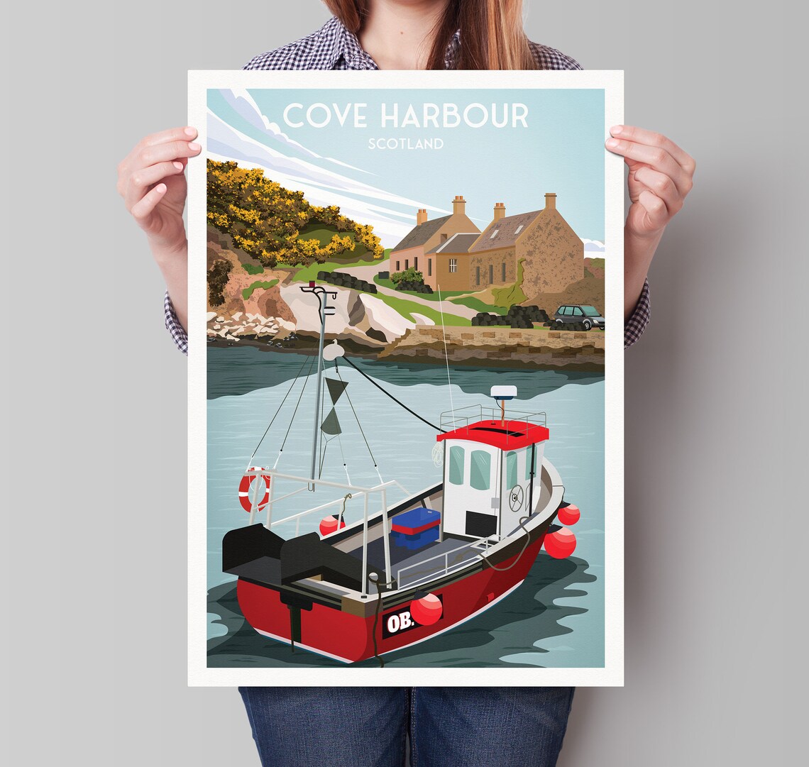 Cove Harbour Travel Poster, Scottish Borders