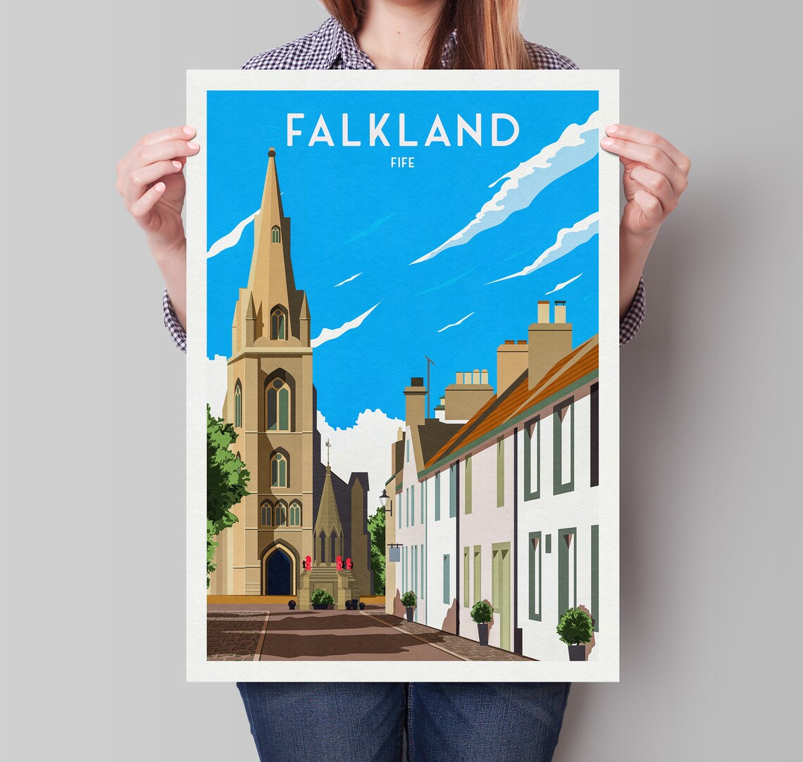 Falkland Fife Scotland Church Spire Street Vintage Travel Poster Art