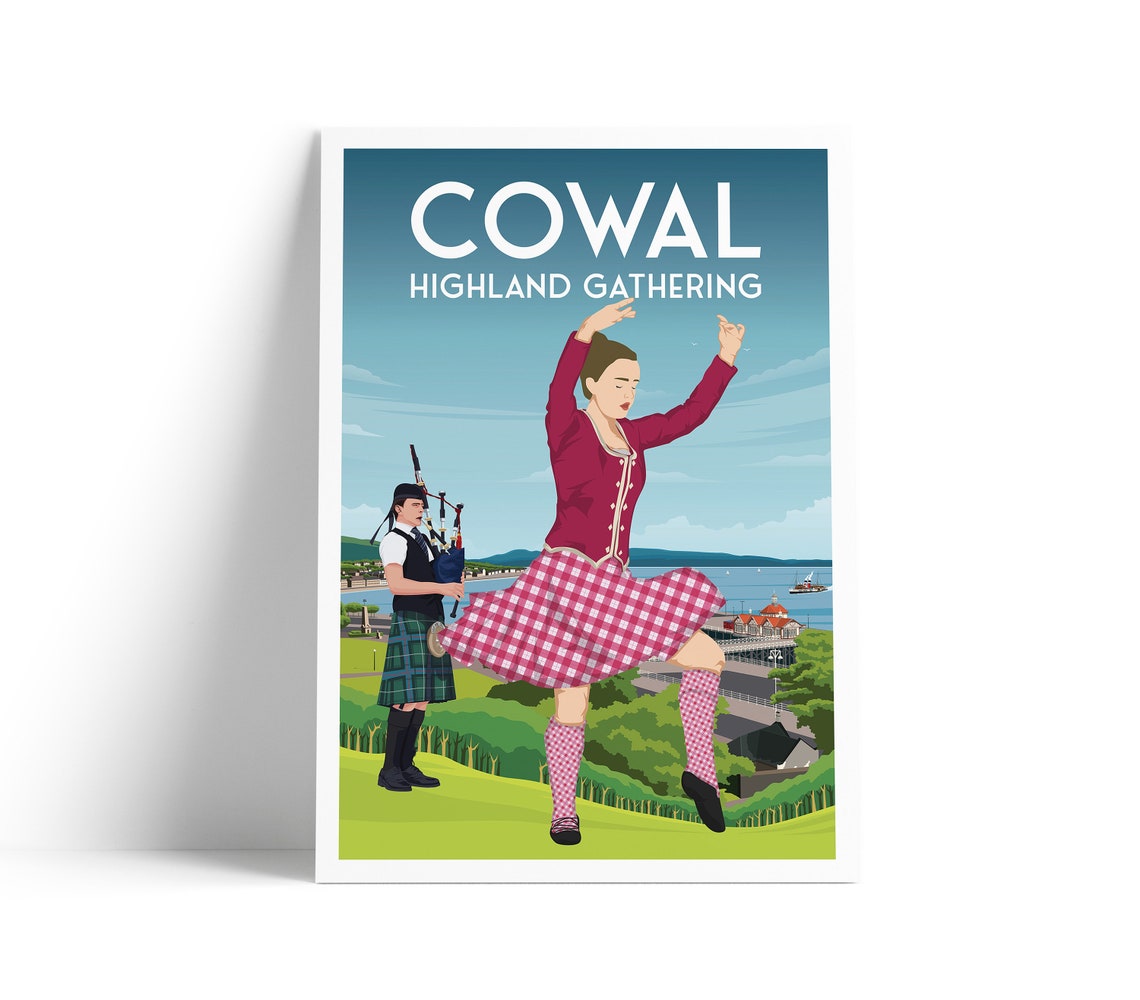 Cowal Highland Gathering Scottish Dancer Bagpiper Travel Poster
