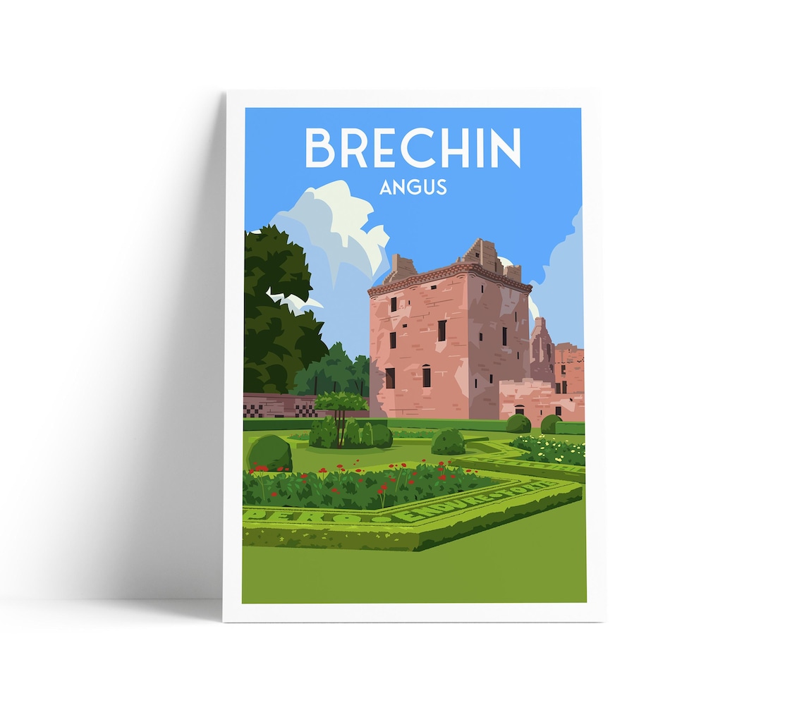 Brechin Angus Edzell Castle Gardens Vintage Travel Poster Art