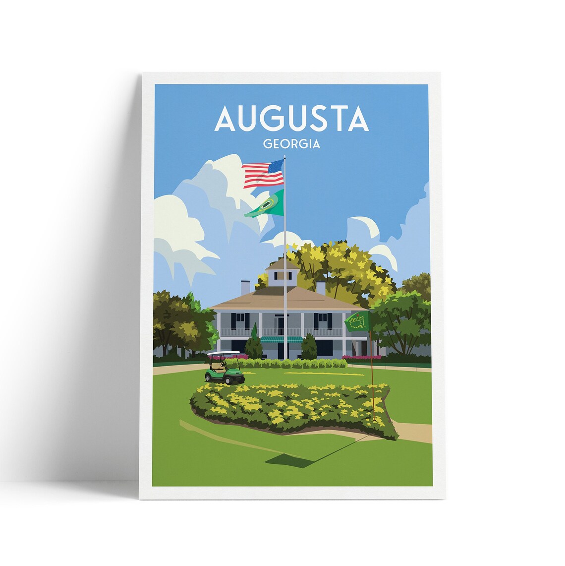 Augusta Georgia Golf Travel Poster 18th Hole Clubhouse Golfer Gift Art