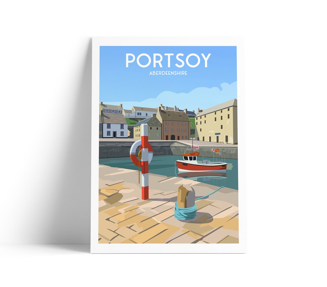 Portsoy Aberdeenshire Harbour Fishing Boat Travel Poster Scotland