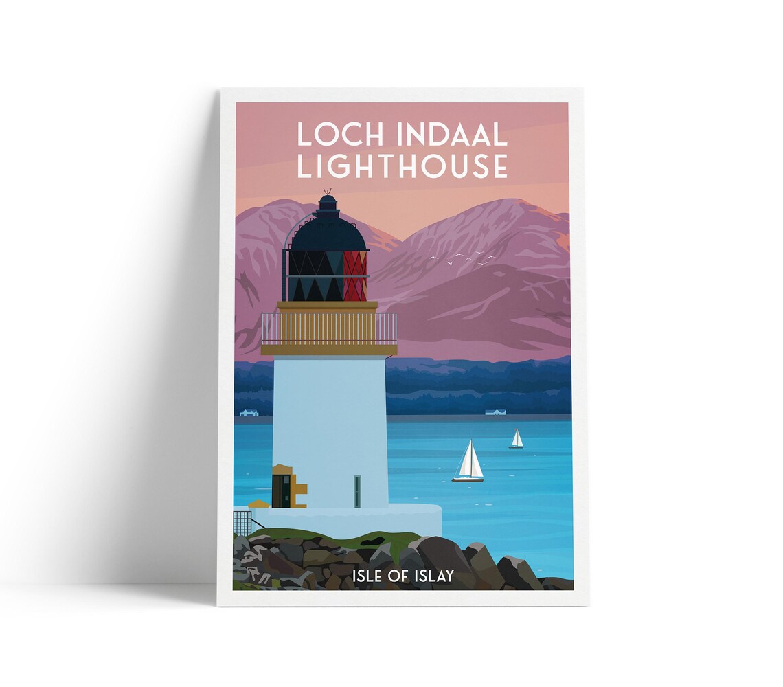 Loch Indaal Lighthouse Travel Poster, Isle Of Islay