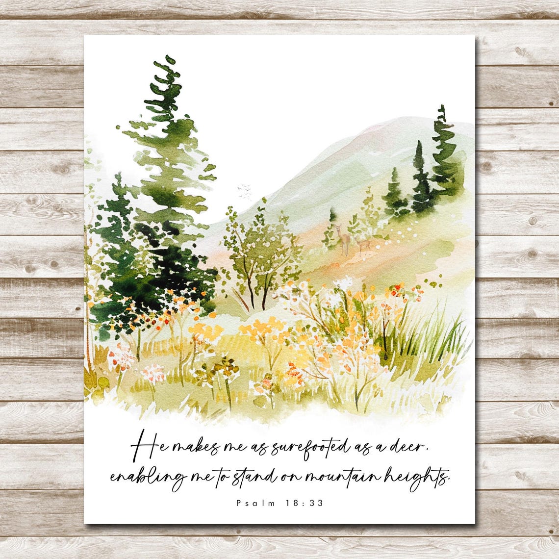 Surefooted As A Deer Mountain Meadow Psalm 18 33 Watercolor Poster - Image 10