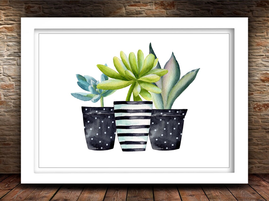 Potted Succulents Watercolor Botanical Wall Art - Image 2
