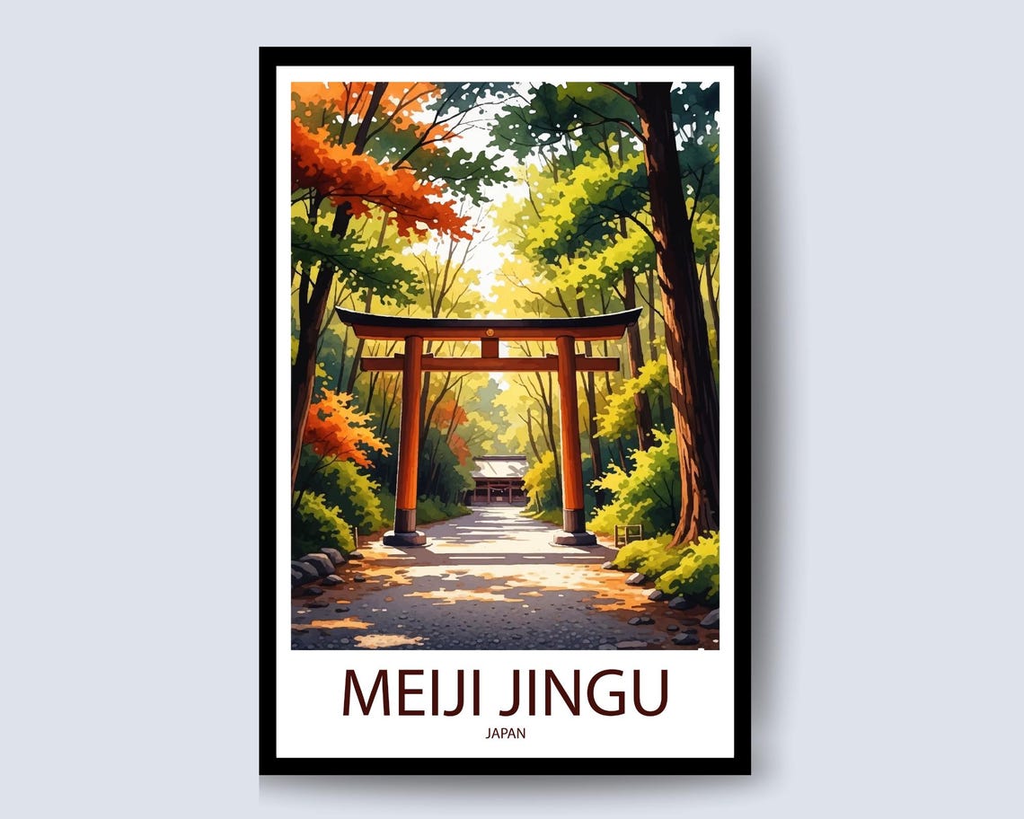 Meiji Jingu Shrine Tokyo Japan Forest Torii Gate Travel Poster