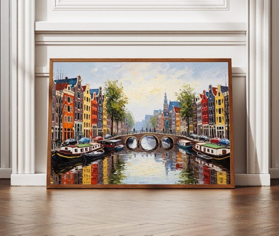Amsterdam Canal Print Textured Style Cityscape