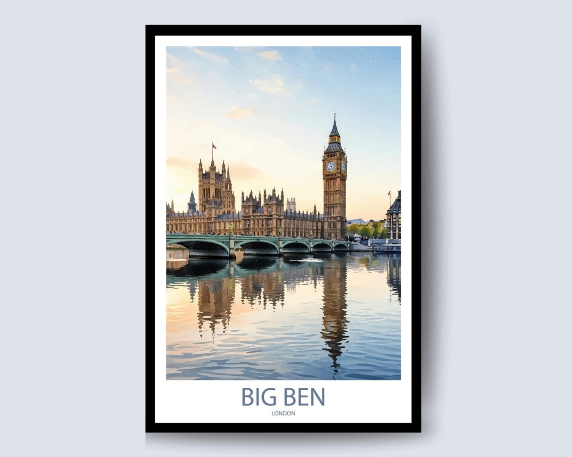Big Ben London Westminster Bridge Sunset River Reflection Poster