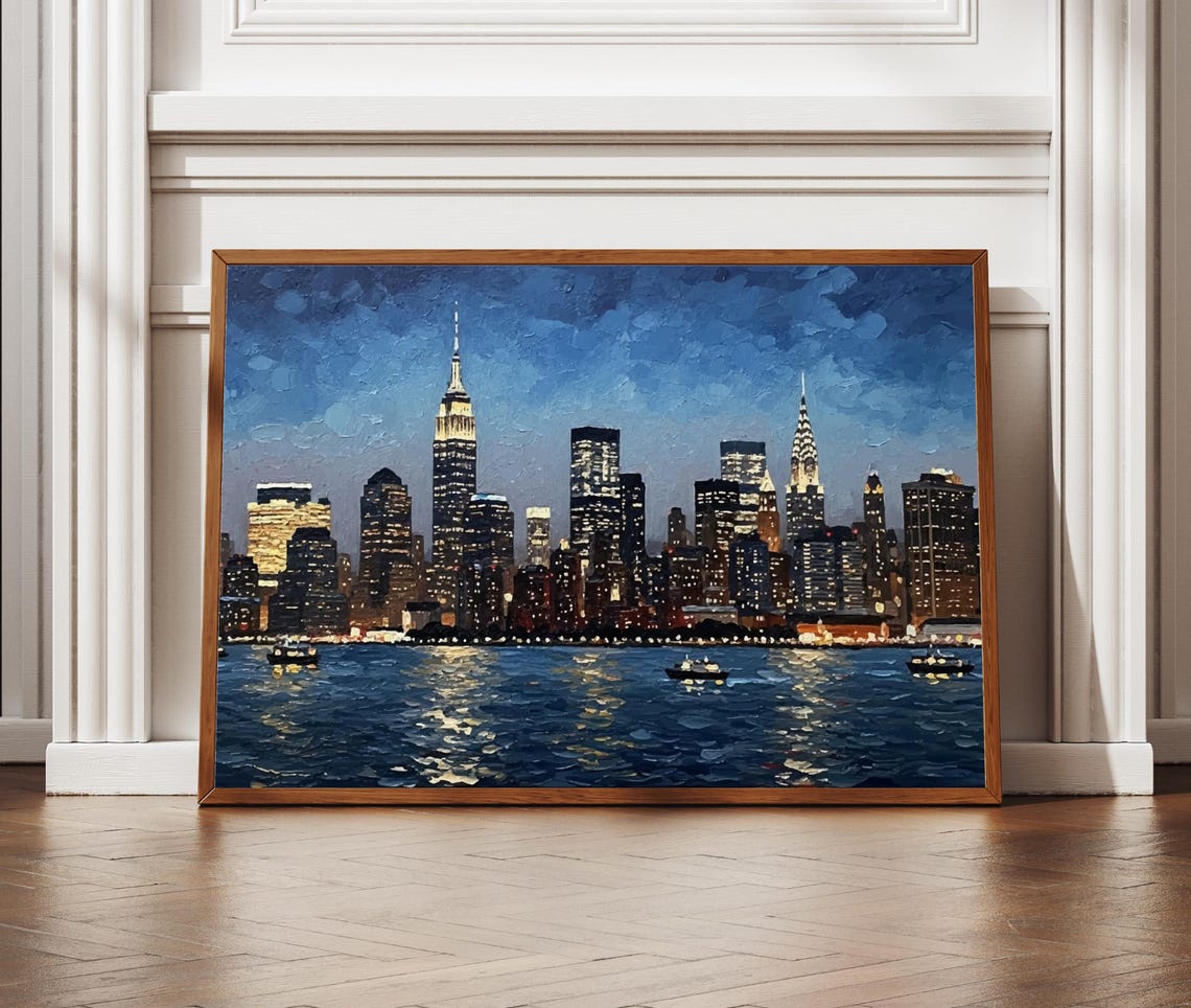 New York Manhattan Night Skyline Empire State Building Poster
