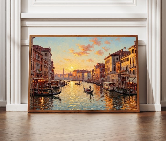 Venice Grand Canal Warm Romantic Sunset Gondolas Textured Poster