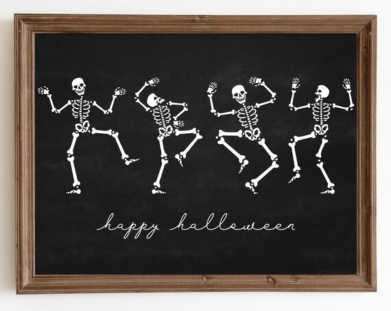 Dancing Skeletons Happy Halloween Black Chalkboard Fun Poster